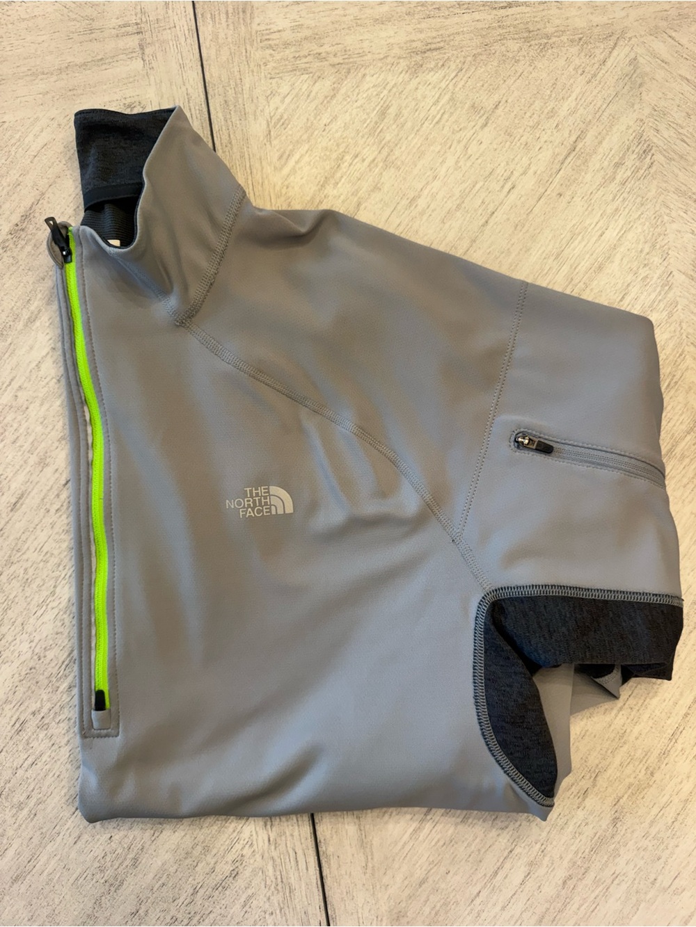 The North Face Men's Gray Performance Jacket with Neon Green Zip